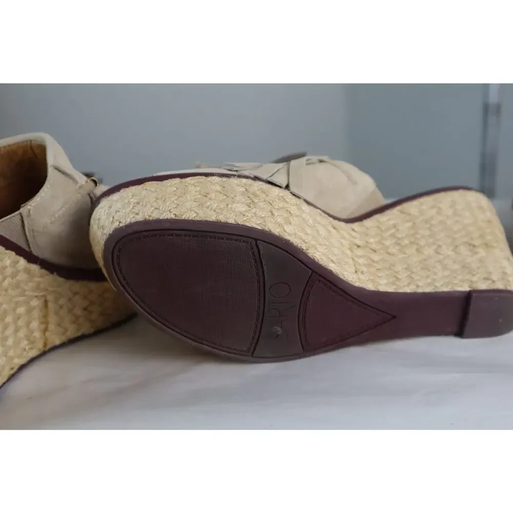 Franco Sarto Tan Suede Fringe Silver Wedge Espadrille Platform Candace Sandal 9M